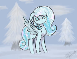 Size: 1024x791 | Tagged: safe, artist:zombiecupcake101, imported from derpibooru, oc, oc only, oc:snowdrop, pegasus, pony, cute, ocbetes, older, older snowdrop, snowbetes, solo, tree, winter