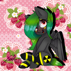 Size: 768x768 | Tagged: safe, artist:eyelessjackssis, imported from derpibooru, oc, oc only, pegasus, pony, clothes, radiation sign, socks, solo, striped socks