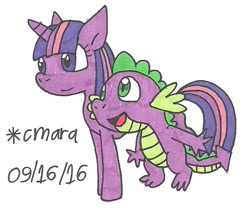 Size: 717x628 | Tagged: safe, artist:cmara, imported from derpibooru, spike, twilight sparkle, alicorn, pony, traditional art, twilight sparkle (alicorn)