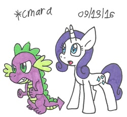 Size: 745x689 | Tagged: safe, artist:cmara, imported from derpibooru, rarity, spike, traditional art