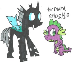 Size: 767x650 | Tagged: safe, artist:cmara, imported from derpibooru, spike, thorax, changeling, traditional art