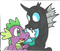 Size: 562x479 | Tagged: safe, artist:cmara, imported from derpibooru, spike, thorax, changeling, traditional art