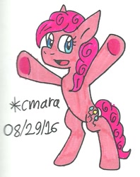 Size: 529x667 | Tagged: safe, artist:cmara, imported from derpibooru, pinkie pie, pony, bipedal, female, solo, traditional art