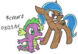 Size: 909x634 | Tagged: safe, artist:cmara, imported from derpibooru, spike, oc, oc:carly, traditional art