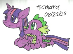 Size: 733x546 | Tagged: safe, artist:cmara, imported from derpibooru, spike, twilight sparkle, alicorn, pony, traditional art, twilight sparkle (alicorn)