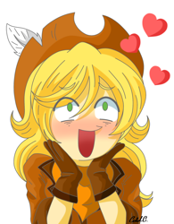 Size: 1688x2160 | Tagged: safe, artist:ciderpunk, derpibooru exclusive, imported from derpibooru, oc, oc only, oc:applesunrise, human, clothes, hat, heart, humanized, humanized oc, in love, scarf, solo