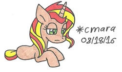 Size: 771x458 | Tagged: safe, artist:cmara, imported from derpibooru, sunset shimmer, pony, unicorn, female, solo, traditional art