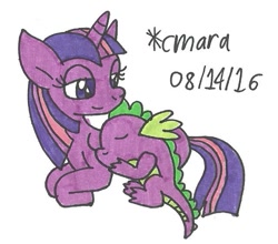 Size: 639x562 | Tagged: safe, artist:cmara, imported from derpibooru, spike, twilight sparkle, alicorn, pony, traditional art, twilight sparkle (alicorn)