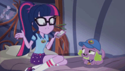 Size: 636x360 | Tagged: safe, imported from derpibooru, screencap, sci-twi, spike, spike the regular dog, twilight sparkle, dog, equestria girls, legend of everfree, legend of everfree - bloopers, adorkable, animated, blooper, cute, dork, fast, gif, speed up