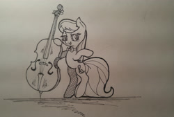 Size: 4420x2988 | Tagged: safe, artist:mang, imported from derpibooru, octavia melody, pony, backwards cutie mark, bipedal, cello, female, grayscale, monochrome, musical instrument, simple background, solo