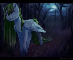 Size: 1280x1067 | Tagged: safe, artist:somepony-ul, imported from derpibooru, oc, oc only, pegasus, pony, commission, female, long hair, long mane, long tail, mare, night, rain, sad, solo, walking