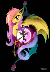 Size: 800x1134 | Tagged: safe, artist:ii-art, imported from derpibooru, fluttershy, bat pony, pony, female, flutterbat, mare in the moon, moon, race swap, shirt design, simple background, solo, watermark