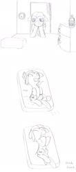 Size: 899x2038 | Tagged: safe, artist:dsb71013, imported from derpibooru, oc, oc only, oc:static signal, comic, monochrome, on back, pomf