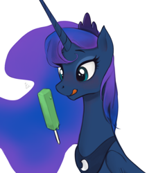 Size: 736x868 | Tagged: safe, artist:ehfa, imported from derpibooru, princess luna, alicorn, pony, blushing, cute, female, food, ice cream, licking, licking lips, lunabetes, mare, simple background, solo, tongue out