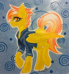 Size: 2100x2257 | Tagged: safe, artist:emberslament, imported from derpibooru, spitfire, clothes, female, prismacolors, solo, traditional art