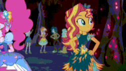 Size: 720x406 | Tagged: safe, imported from derpibooru, screencap, brawly beats, captain planet, carlos thunderbolt, cherry crash, clayton potter, cold forecast, crimson napalm, crystal lullaby, curly winds, derpy hooves, diwata aino, flash sentry, frosty orange, garden grove, ginger owlseye, heath burns, larry cooper, lemonade blues, lyra heartstrings, marco dafoy, melon mint, mystery mint, orange sherbette, paisley, peacock plume, pinkie pie, ringo, skyline shores, some blue guy, sunset shimmer, sweet leaf, taffy shade, thunderbass, track starr, varsity trim, equestria girls, legend of everfree, legend of everfree - bloopers, animated, animated actors, big lipped alligator moment, blooper, crystal gala, crystal gala dress, female, gif, pinkie's mindspace, sunset sees things