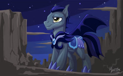 Size: 2560x1600 | Tagged: safe, artist:mysticalpha, imported from derpibooru, bat pony, pony, night, night guard, solo