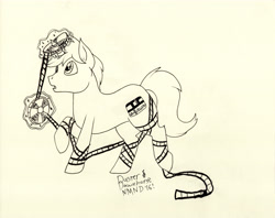 Size: 5999x4763 | Tagged: safe, artist:buster & dawnhorse, imported from derpibooru, oc, oc only, oc:l cut, pony, unicorn, absurd resolution, film reel, magic, monochrome, solo, traditional art