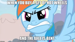 Size: 891x500 | Tagged: safe, edit, edited screencap, imported from derpibooru, screencap, rainbow dash, angry, female, hot wheels, meme, solo, when x and y