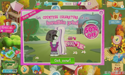 Size: 800x480 | Tagged: safe, imported from derpibooru, coloratura, fluttershy, crack is cheaper, gameloft, sweet apple acres, vip