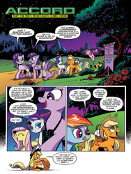 Size: 720x960 | Tagged: safe, artist:andypriceart, idw, imported from derpibooru, applejack, fluttershy, pinkie pie, rainbow dash, rarity, spike, starlight glimmer, twilight sparkle, alicorn, pony, chaos theory (arc), spoiler:comic, spoiler:comic48, accord (arc), mane six, part the first: from chaos comes order, preview, twilight sparkle (alicorn)