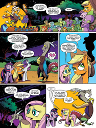 Size: 720x960 | Tagged: safe, artist:andypriceart, idw, imported from derpibooru, applejack, discord, fluttershy, rarity, twilight sparkle, alicorn, pony, chaos theory (arc), spoiler:comic, spoiler:comic48, accord (arc), bowling ball, chainsaw, cleaver, juggling, part the first: from chaos comes order, preview, twilight sparkle (alicorn)