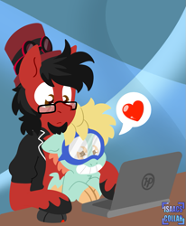 Size: 807x981 | Tagged: dead source, safe, artist:isaacs-collar, imported from derpibooru, oc, oc only, oc:bb, oc:toonkriticy2k, dracony, hybrid, pegasus, pony, computer, computer mouse, funny aneurysm moment, goggles, harsher in hindsight, heart eyes, hilarious in hindsight, laptop computer, red and black oc, this didn't age well, wingding eyes, youtube