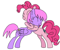 Size: 720x592 | Tagged: safe, artist:toyminator900, imported from derpibooru, pinkie pie, oc, oc:melody notes, earth pony, pegasus, pony, bipedal, cute, diapinkes, duo, eyes closed, hug, ocbetes, simple background, smiling, transparent background