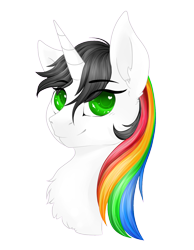 Size: 1000x1287 | Tagged: safe, artist:schokocream, imported from derpibooru, oc, oc only, oc:lightning bliss, alicorn, pony, unicorn, alicorn oc, black hair, bronalysis, bust, colored pupils, female, green eyes, heart eyes, horn, mare, multicolored hair, portrait, rainbow hair, simple background, smiling, solo, transparent background, unicorn oc, wingding eyes, wings