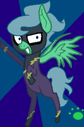 Size: 201x302 | Tagged: safe, artist:vorian caverns, imported from derpibooru, oc, oc only, oc:ms anime pony, pegasus, pony, blue eyes, blue hair, clothes, costume, halloween costume, looking at you, shadowbolts costume, smiling, solo, spread wings, standing