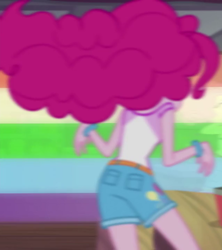 Size: 638x720 | Tagged: safe, imported from derpibooru, screencap, pinkie pie, equestria girls, legend of everfree, cropped, female, rainbow trail, rear view, solo