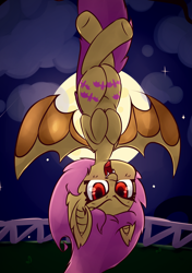 Size: 2251x3197 | Tagged: safe, artist:bloodatius, artist:luxaestas, imported from derpibooru, fluttershy, bat pony, pony, both cutie marks, female, flutterbat, race swap, solo, upside down