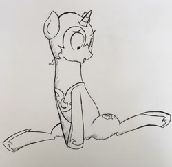 Size: 3021x2939 | Tagged: safe, artist:triplesevens, imported from derpibooru, oc, oc only, oc:lucid dream, pony, unicorn, clothes, costume, halloween costume, looking down, male, sitting, solo, stallion, traditional art