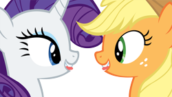 Size: 15004x8440 | Tagged: safe, artist:cyanlightning, imported from derpibooru, applejack, rarity, twilight's kingdom, .svg available, absurd resolution, hat, simple background, tongue bite, tongue out, transparent background, vector