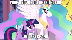 Size: 888x499 | Tagged: safe, edit, edited screencap, imported from derpibooru, screencap, princess celestia, twilight sparkle, image macro, meme, ultima, ultima ix