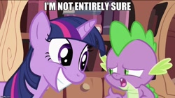 Size: 888x500 | Tagged: safe, edit, edited screencap, imported from derpibooru, screencap, spike, twilight sparkle, image macro, meme, the spoony experiment, ultima ix