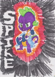 Size: 3940x5466 | Tagged: safe, artist:titankore, imported from derpibooru, spike, crossover, male, scott pilgrim, solo, traditional art