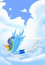 Size: 830x1200 | Tagged: safe, artist:sweet-unknown, imported from derpibooru, rainbow dash, human, female, flying, humanized, solo, winged humanization