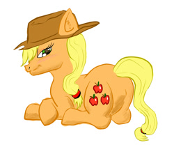 Size: 900x750 | Tagged: safe, artist:titankore, imported from derpibooru, applejack, applebutt, butt, featureless crotch, female, looking at you, looking back, plot, prone, simple background, solo