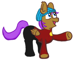 Size: 2820x2274 | Tagged: safe, artist:2tailedderpy, imported from derpibooru, oc, oc only, oc:honey fall, pegasus, pony, beanie, blue eyes, clothes, cosplay, costume, femboy, happy, hat, male, redshirt, simple background, solo, star trek, transparent background