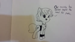 Size: 1280x720 | Tagged: safe, artist:tjpones, imported from derpibooru, oc, oc only, pony, unicorn, black and white, crossover, dialogue, grayscale, monochrome, solo, star trek, traditional art