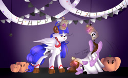 Size: 1436x881 | Tagged: safe, artist:clefficia, imported from derpibooru, oc, oc only, pegasus, pony, clothes, costume, fake cutie mark, nightmare night costume, pimpkin, trip, vulgar