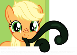 Size: 980x706 | Tagged: safe, artist:badumsquish, derpibooru exclusive, imported from derpibooru, applejack, monster pony, original species, tatzlpony, against glass, cute, fail, female, fourth wall destruction, freckles, glass, happy, illusion, looking at you, messy mane, reaching, simple background, smiling, solo, species swap, tatzlbetes, tatzljack, teenage applejack, tentacle tongue, tentacles, transparent background