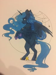 Size: 2448x3264 | Tagged: safe, artist:silentwulv, imported from derpibooru, princess luna, female, lidded eyes, looking back, profile, rearing, solo, traditional art, wip