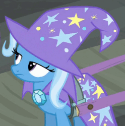 Size: 341x344 | Tagged: safe, imported from derpibooru, screencap, trixie, pony, unicorn, to where and back again, animated, blinking, cute, diatrixes, female, gif, hat, solo