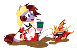 Size: 1280x825 | Tagged: safe, artist:stec-corduroyroad, imported from derpibooru, oc, oc only, oc:corduroy road, pony, anime, bodysuit, cordy, drink, halloween, hero, jushin liger, male, mask, nightmare night, old school, sexy, soda, solo, stallion, superhero, sweat, tongue out, wrestling