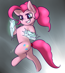 Size: 1200x1350 | Tagged: safe, artist:captainpudgemuffin, imported from derpibooru, pinkie pie, earth pony, pony, 4chan, bipedal, crystal, drawthread, earth pony magic, female, gauntlet, smiling, solo