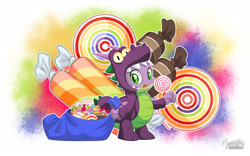 Size: 2560x1600 | Tagged: safe, artist:mysticalpha, imported from derpibooru, spike, :p, candy, clothes, costume, cute, eyes on the prize, fangs, food, lollipop, male, nightmare night, smiling, solo, spikabetes, tongue out