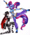 Size: 1024x1189 | Tagged: safe, artist:divinekitten, imported from derpibooru, oc, oc only, oc:grim rose, oc:joy stick, anthro, bat pony, earth pony, unguligrade anthro, anthro oc, armpits, breasts, cleavage, clothes, costume, duo, duo female, female, maid, pigtails, socks, striped socks, traditional art, twintails, unshorn fetlocks