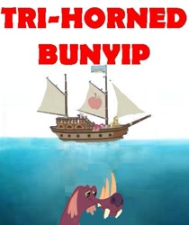 Size: 411x489 | Tagged: safe, imported from derpibooru, applejack, pinkie pie, rarity, tri-horned bunyip, ppov, jaws, meme